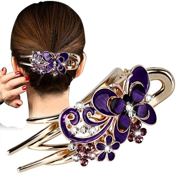 Sparkling Crystal Stone Braided Hair Clip, Large Size Hair Barrette with Rhinest - Picture 1 of 7